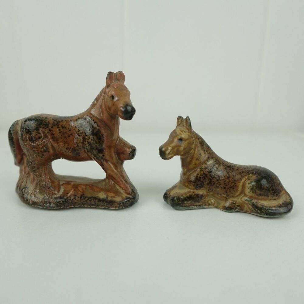 Horse Figurines One Standing Up & One Lying Down